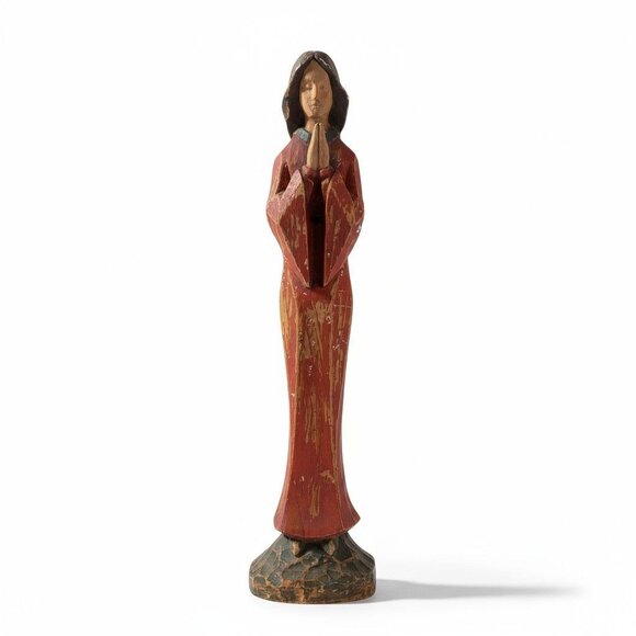 Title: Vtg Hand Carved Madonna Statue 15" Wood - Good - Witchcore Christian - Picture 1 of 9